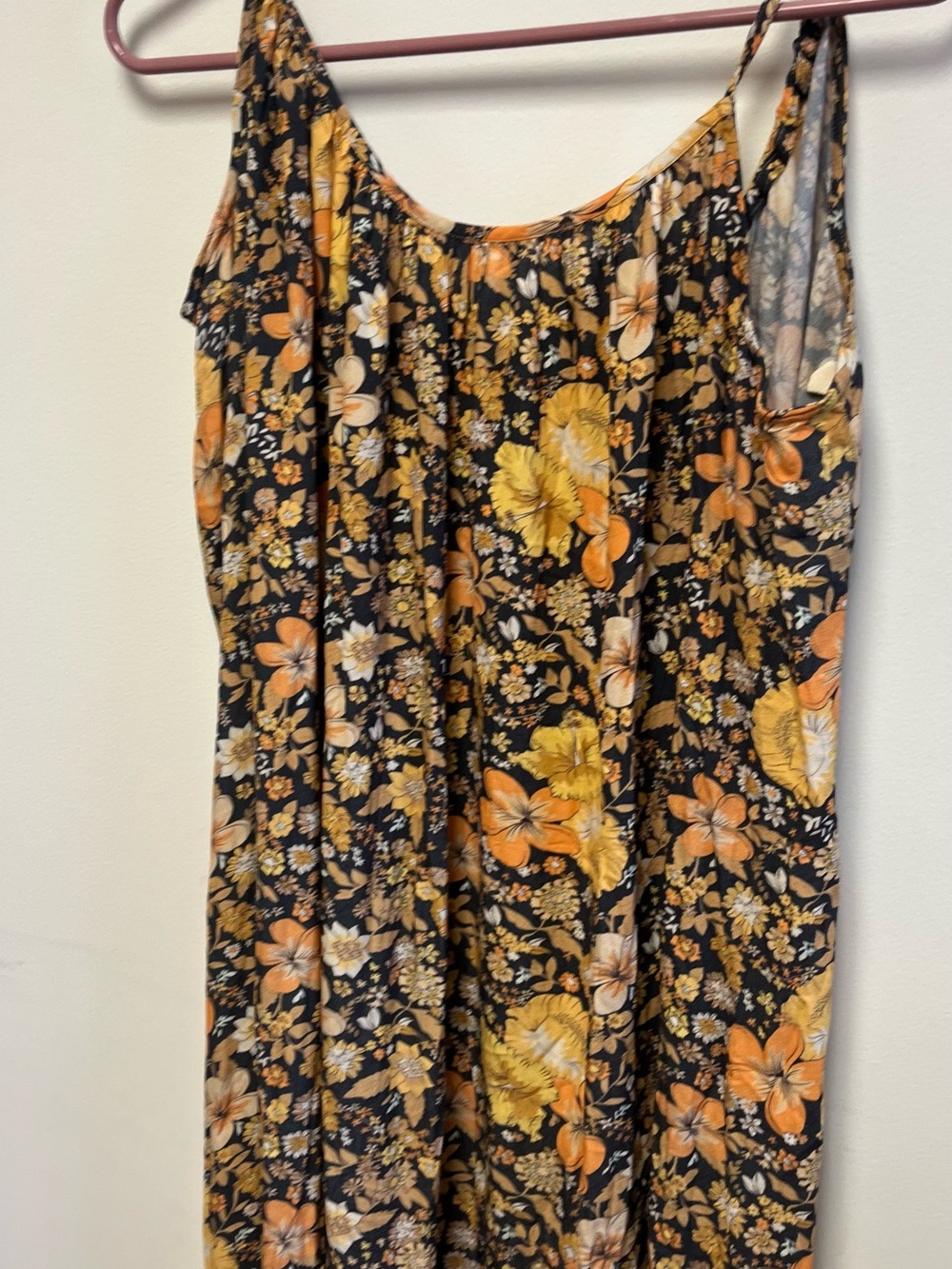 Spell 3XL Black Floral Slip Dress with Orange & Yellow Blooms, tie back